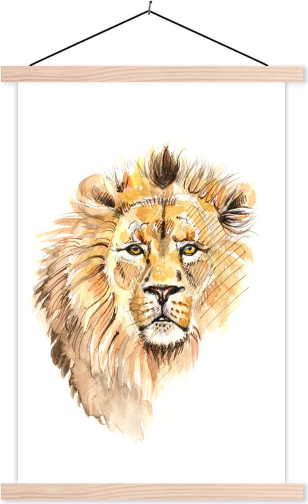 MuchoWow Textilposter Wilde Tiere - Illustration - Farben 60x90 cm mit holzfarbenen Rahmen - Textil
