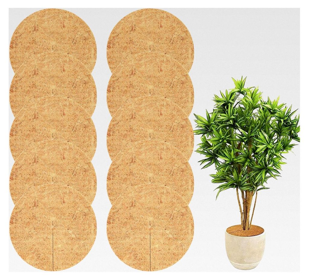 10 Stück Kokosscheiben, Kokosmatten, Ø 30 cm, Kübelabdeckung Winterschutz, für Topfpflanzen, Pflanzenschutz- und Unkrautschutzmatte