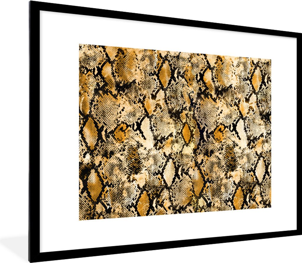 MuchoWow Gerahmtes Poster Tiermuster - Schlange - Gold 80x60 cm - Poster mit Schwarzem Bilderrahmen Wandposter Rahmen Foto Bilder - Schlafzimmer-...