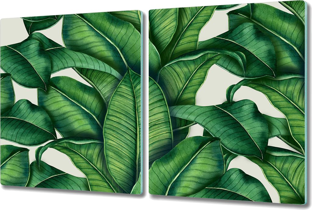 Glas Schneidebrett Herdabdeckplatten Schneideplatten - 2x 40x52 cm - tropisch Blätter