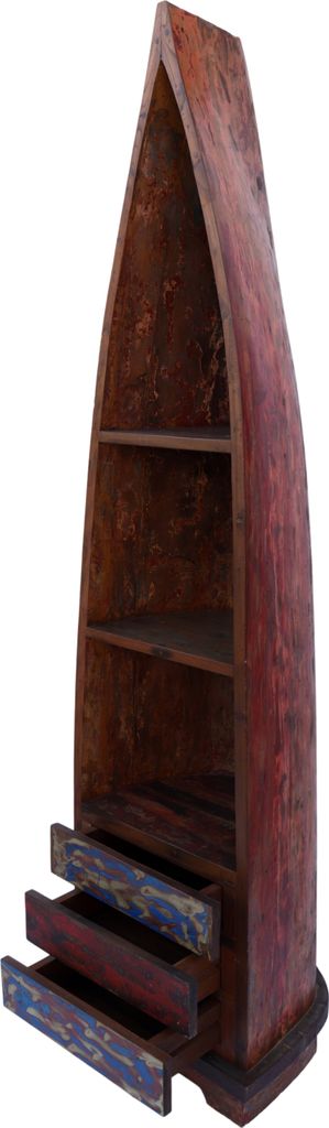 Boot Regal, Bücherregal aus Altem Bootsrumpf 220 cm - Boot 11, Braun, Holz, Bücherregale & Küchenregale