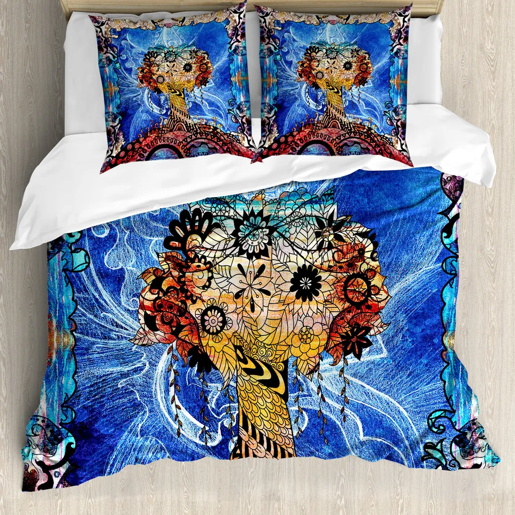 Set Copripiumino Anallergico ABAKUHAUS Trippy | Blu e Marrone 155x220