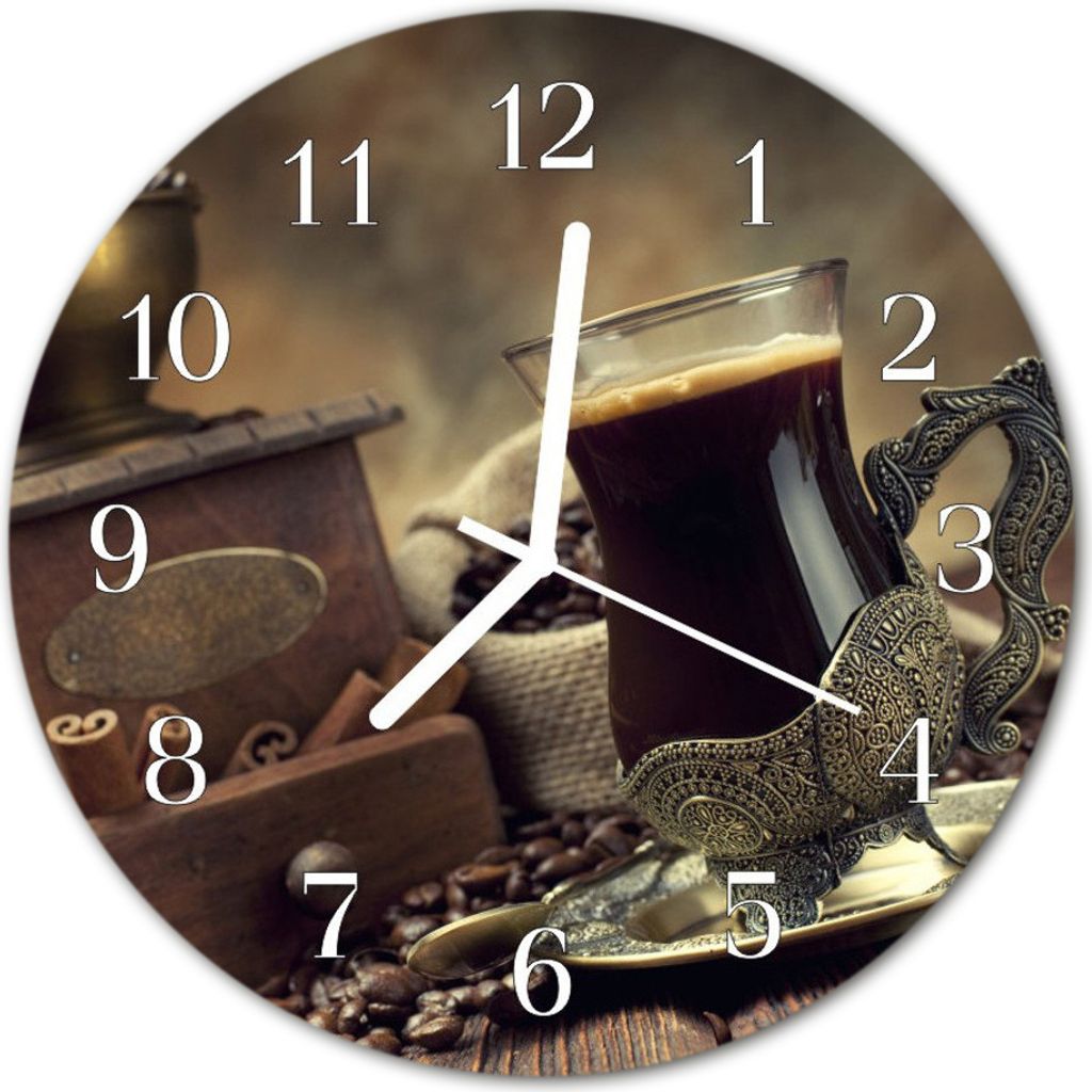 Glasuhr Wanduhr Küchenuhr Echt-Glas 30fi cm Kaffee braun Produktbild 