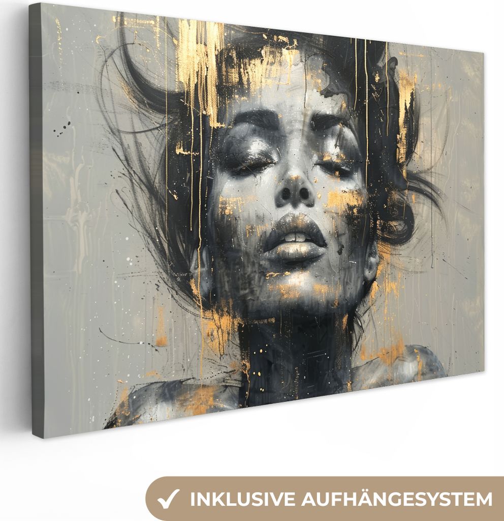 Wanddeko 60x40 cm - Frau - Kunst - Gold - Abstrakt - Glamour, Leinwand Bilder, Gemälde, Wanddeko