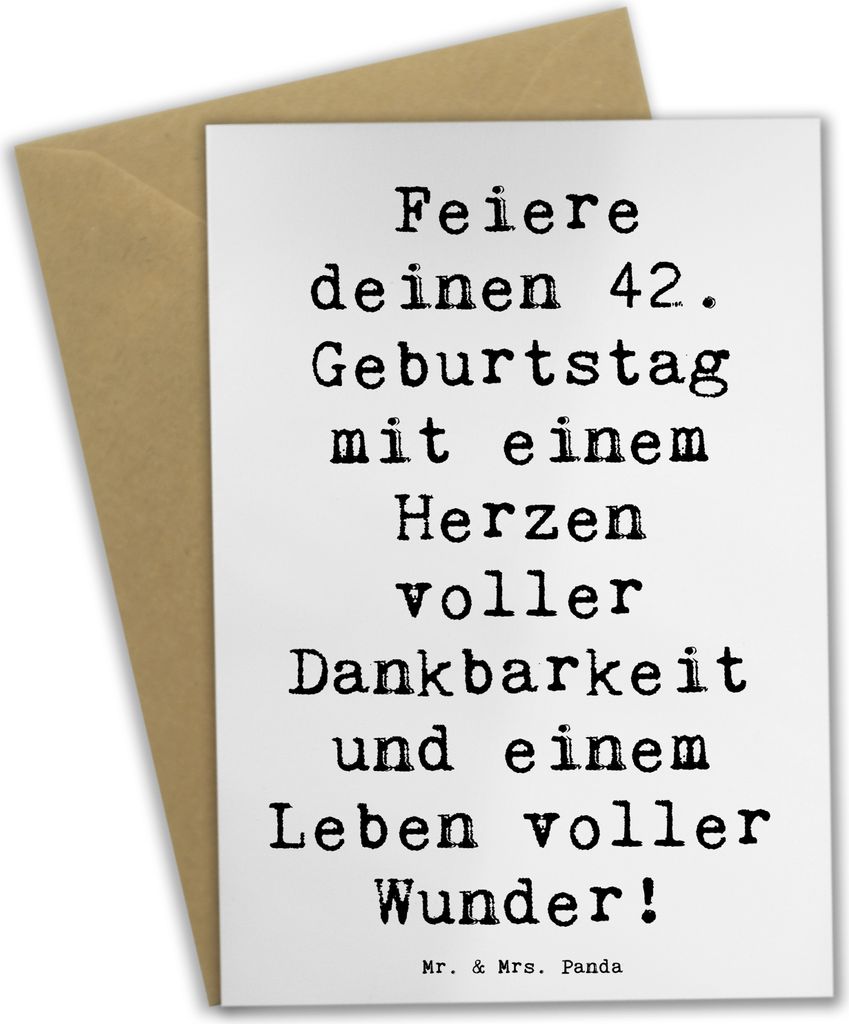 Mr. & Mrs. Panda babykarte Spruch 42. Geburtstag Wunder - Weiß - Geschenk, einladungskarten, Happy Birthday, vatertagskarte, Freude, wertvolle Erf...