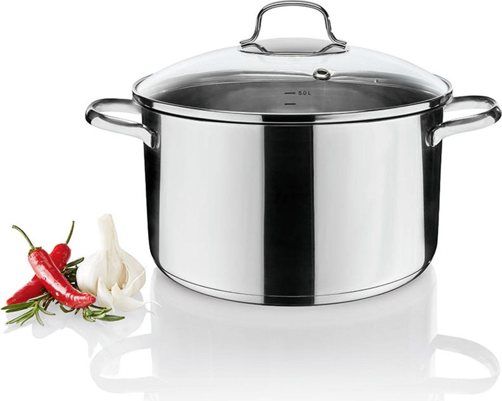 ERNESTO Topf Kochtopf Suppentopf Edelstahl 5 Liter Ø ca. 24 cm mit Glasdeckel