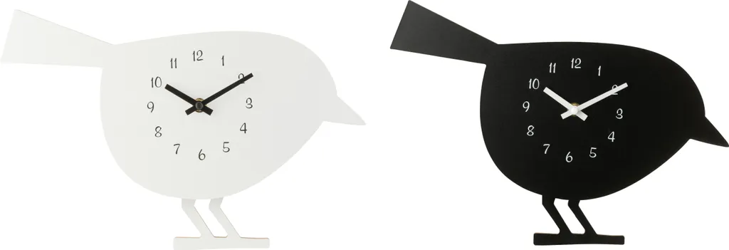 Horloge Murale Oiseau J-Line Noire et Blanche en MDF Silhouette 2