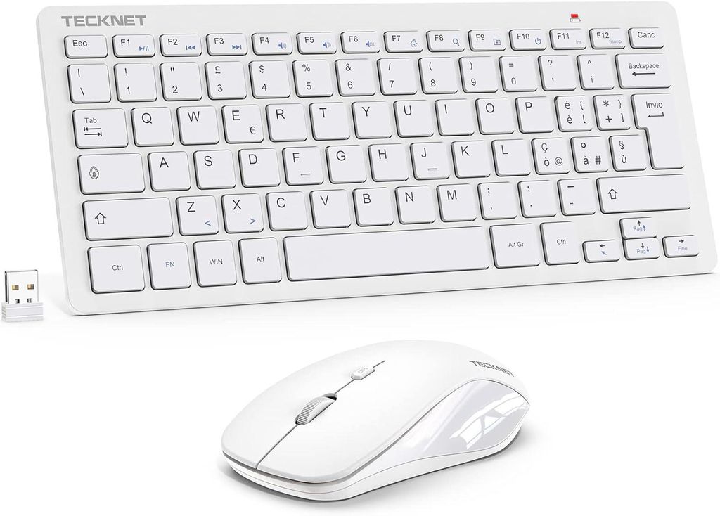 Kabelloses Tastatur- und Maus-Set italienisches QWERTY-Layout,2,4 G kabellose Tastatur und leise Maus mit USB-Nano-Empfänger, 12 Multimedia-Short...