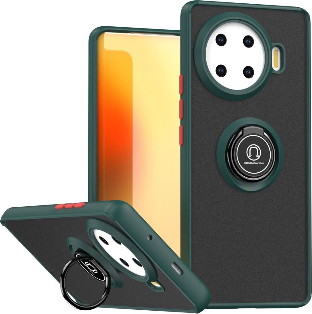 Hülle für Tecno Spark 20 Pro+ Matte Transluzent TPU Stoßfest Schutzhülle mit Ring Halter Ständer dunkelgrün