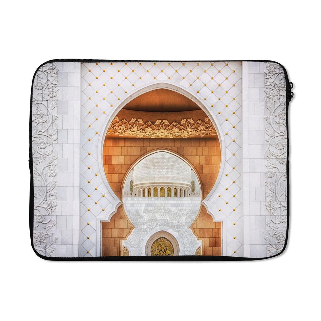 MuchoWow Laptop Hülle 17 Zoll Laptoptasche Tor - Architektur - Weiß - Gold - Zipper - Schutzabdeckung