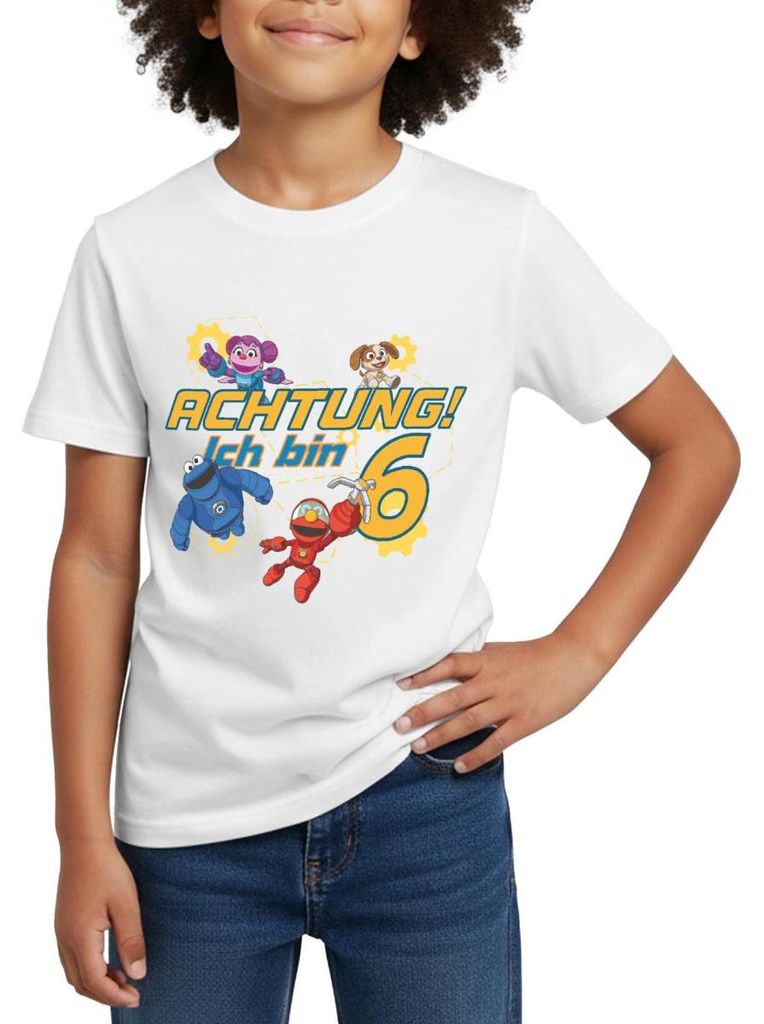 Spreadshirt Mecha Builders Team Achtung Ich Bin 6 Jahre Alt Kinderkunst Kinder T-Shirt, 98/104 (3-4 Jahre), Weiß