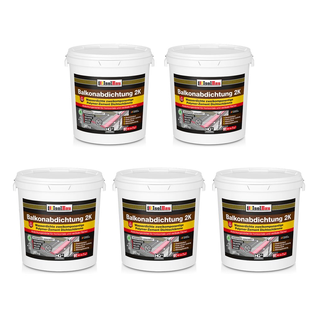 Isolbau Balkonabdichtung 2K - 100 kg Dichtschlämme zur Abdichtung von Balkon, Terrasse, Bad, Keller, Dusche