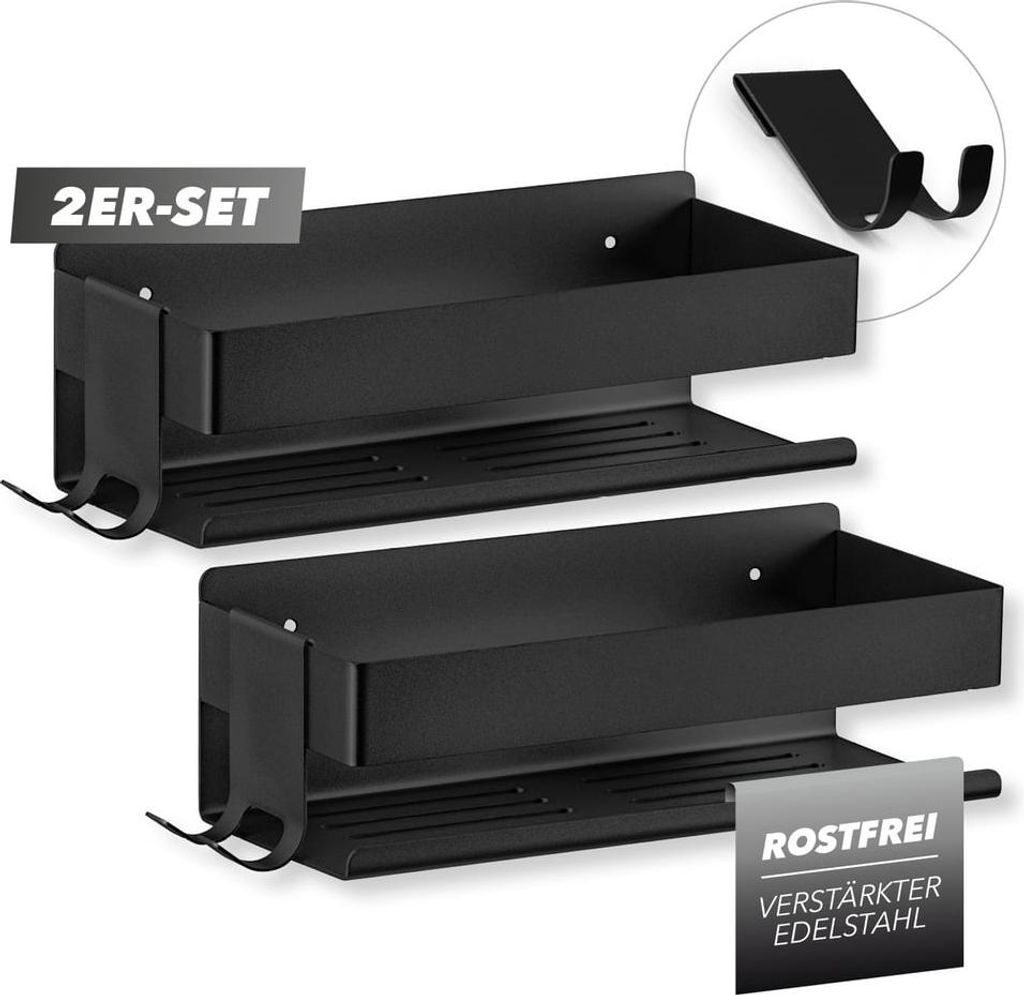 BENKSTEIN Dusch-Organizer 2er-Set zum Kleben oder Bohren - für Shampoo, Duschgel