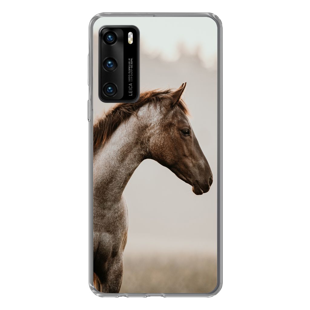 MuchoWow Handyhülle Schutzhülle Hülle für Huawei P40 Pferd - Nebel - Natur Silikon Softcase Handy Hülle - Handytasche