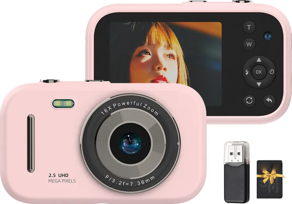 Fotocamera digitale 1080P, video portatile, 48 MP, doppio obiettivo, schermo IPS da 2,8 pollici, giochi, ascolto di musica, batteria integrata con scheda TF da 32 GB, lettore USB, regalo di compleanno, regalo di Natale per adolescenti, studenti, amici - 2