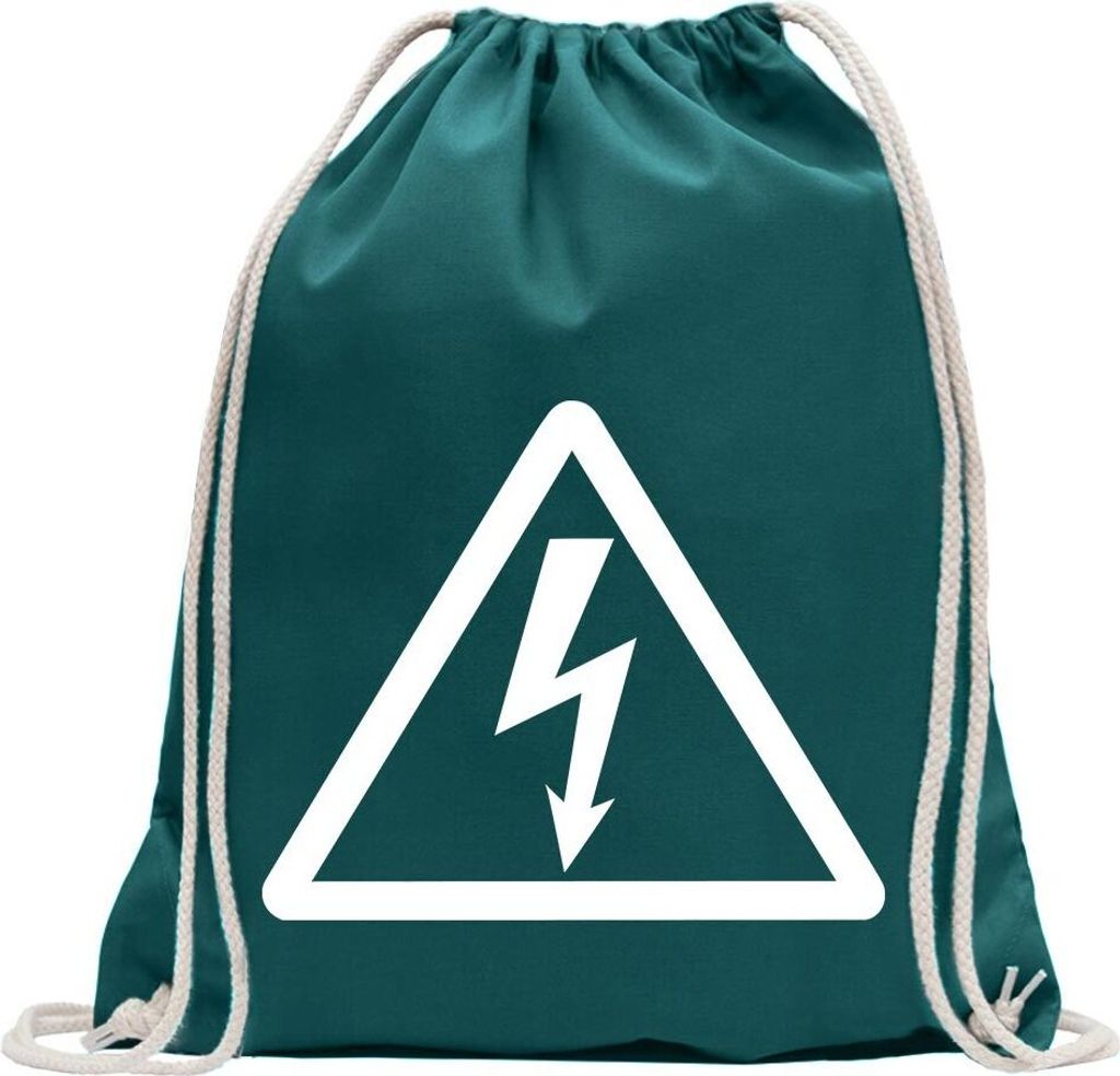 Kiwistar - Turnbeutel - petrol - Achtung Hochspannung - Fun Rucksack Sport Beutel Gymsack Baumwolle mit Ziehgurt