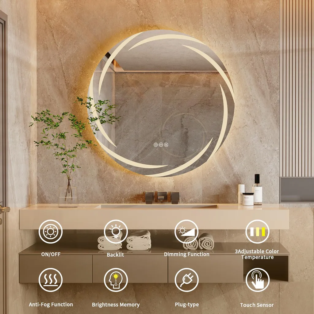 Miroir de salle de bain LED Vrygle rond 60 cm avec rétroéclairage design - 10