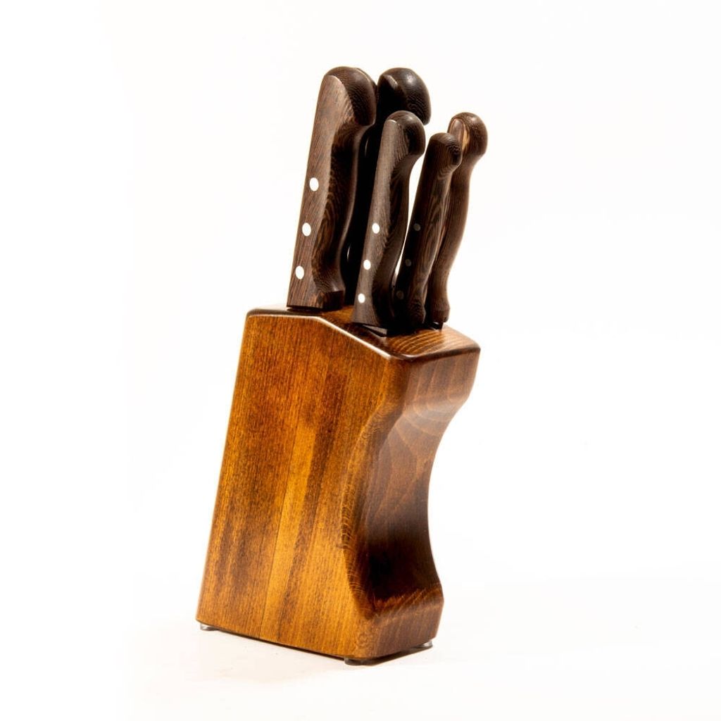 Pirge Sultan Küchenmesser Set mit Block 7 TLG Edelstahl - Vengeholz Messerset mit Hainbuchenholz Messerblock