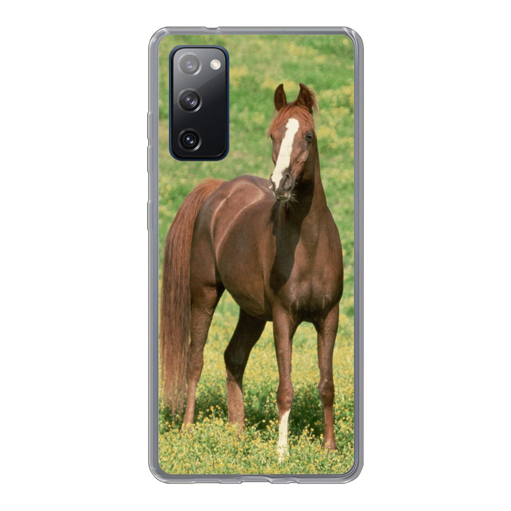 MuchoWow Handyhülle Schutzhülle Hülle für Samsung Galaxy S20 FE Pferde - Gras - Braun Silikon Softcase Handy Hülle - Abdeckung