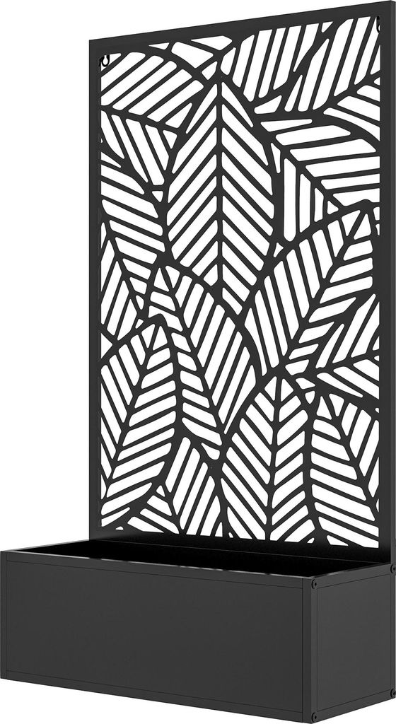 Sichtschutz mit Blumenbeet, Außen-Paravent, Trennwand mit Blumenkübel, Metall, Schwarz