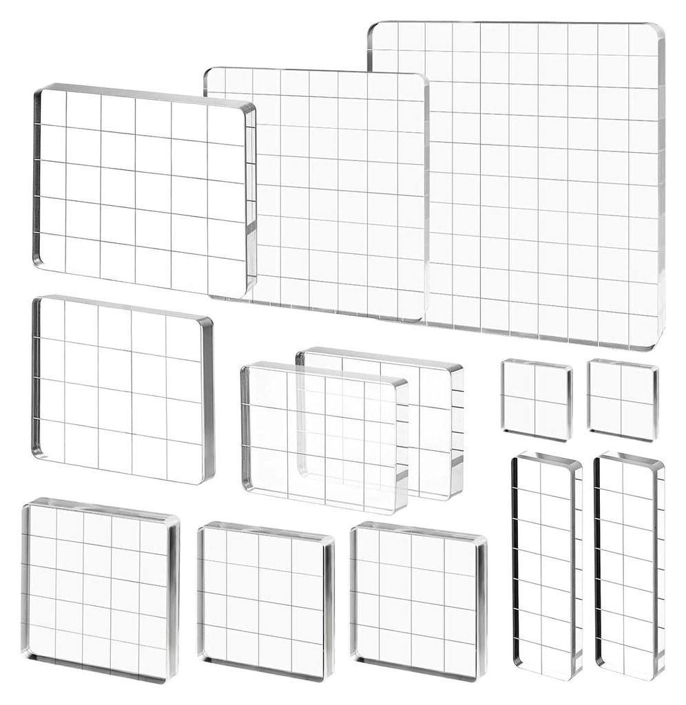 Set mit 13 Acryl-Stempelblöcken, transparente Stempelblöcke mit Gitterlinien, für Scrapbooking, Kartenherstellung und Bastelarbeiten