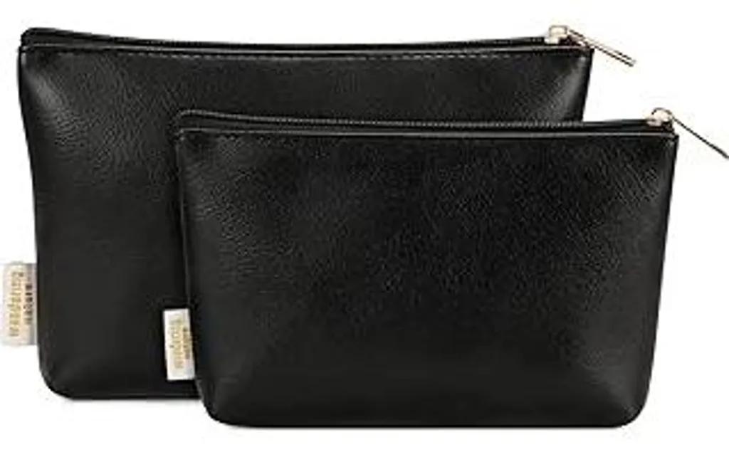 Borsa cosmetici piccola Borsa trucco piccola per borsetta 2 pezzi Borsa trucco piccola da donna in Finto cuoio Borsa trucco portatile 2 pezzi con cerniera, nera (brevetto in corso di registrazione)