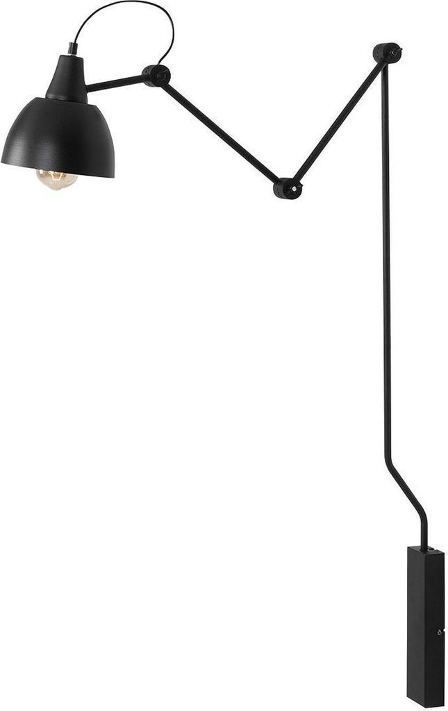 Wandleuchte Metall E27 H: 150 cm Schwenkarm Schwarz Wandlampe