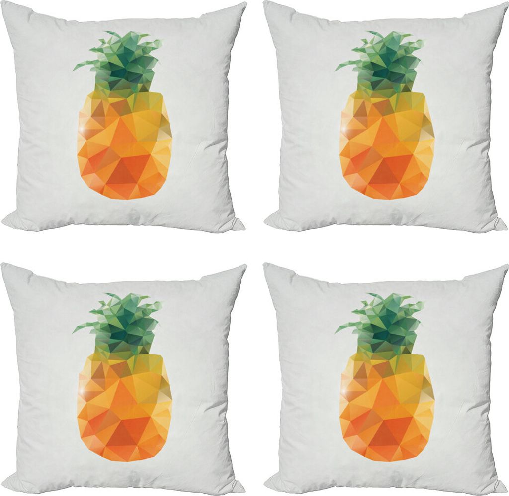 ABAKUHAUS Grüne und orange Kissenbezug Set (4 Stück), Angular Ananas, Moderner Doppelseitiger Digitaldruck, 50 cm x 50 cm, Farn-Grün und orange