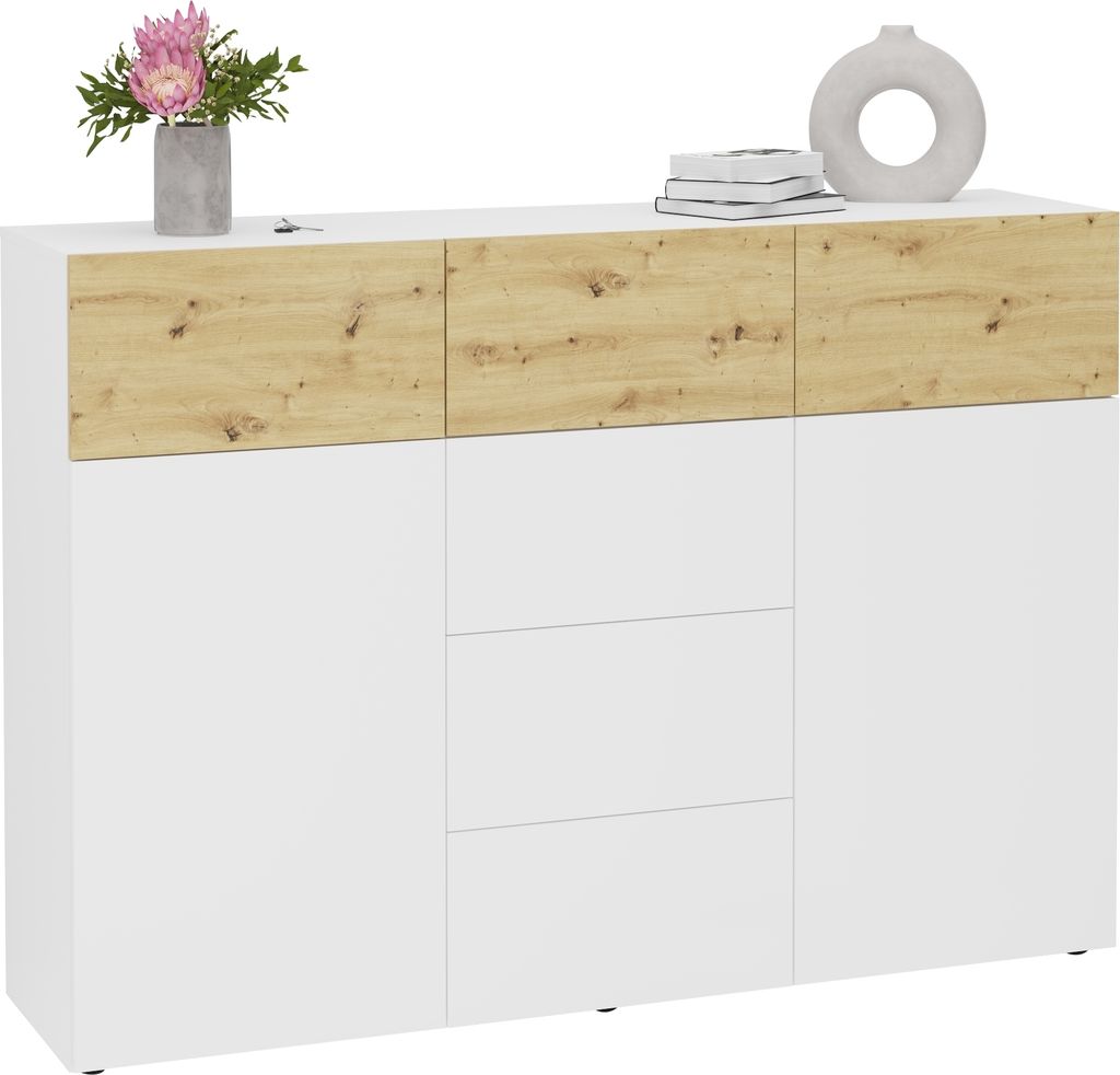 Kommode >BELM 4< in Brillantweiß-Artisan Eiche - Produktbild 