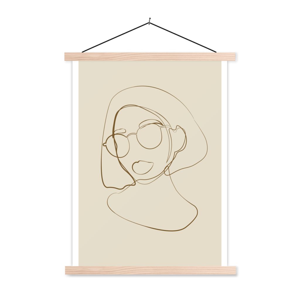 MuchoWow Textilposter Frau - Linienkunst - Minimalismus 40x53 cm mit holzfarbenen Rahmen - Schlafzimmer