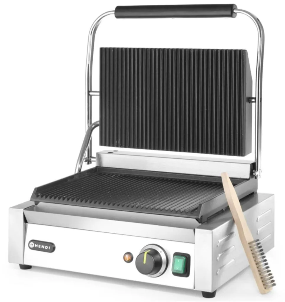 Hendi Grille de contact 2200W 1003161PRZEM : Grill rainuré pro