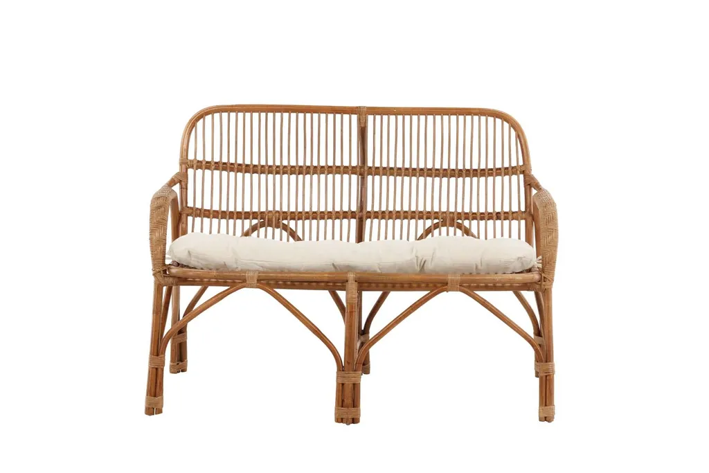 Nella canapé de jardin 2 places avec coussin beige et bois naturel