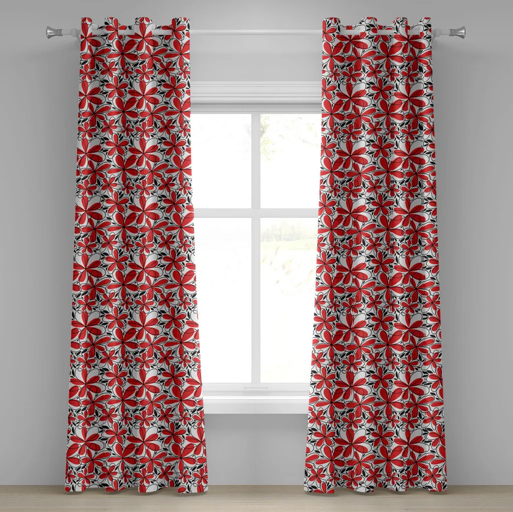 Rideau anti-vis-à-vis décoratif rouge et noir pour fenêtre 280x175 cm