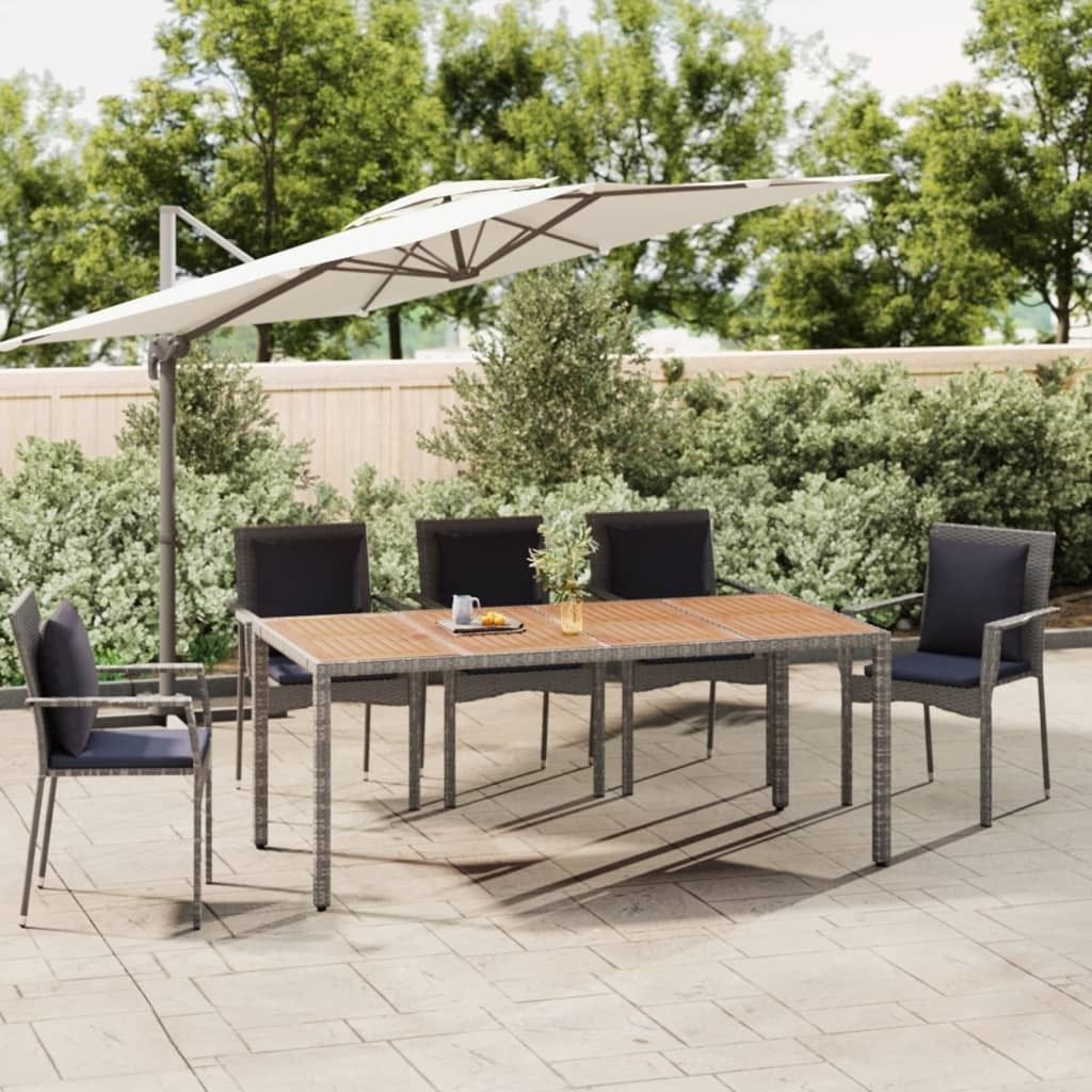 The Living Store Gartentisch mit Holzplatte Grau Poly Rattan & Massivholz Akazie