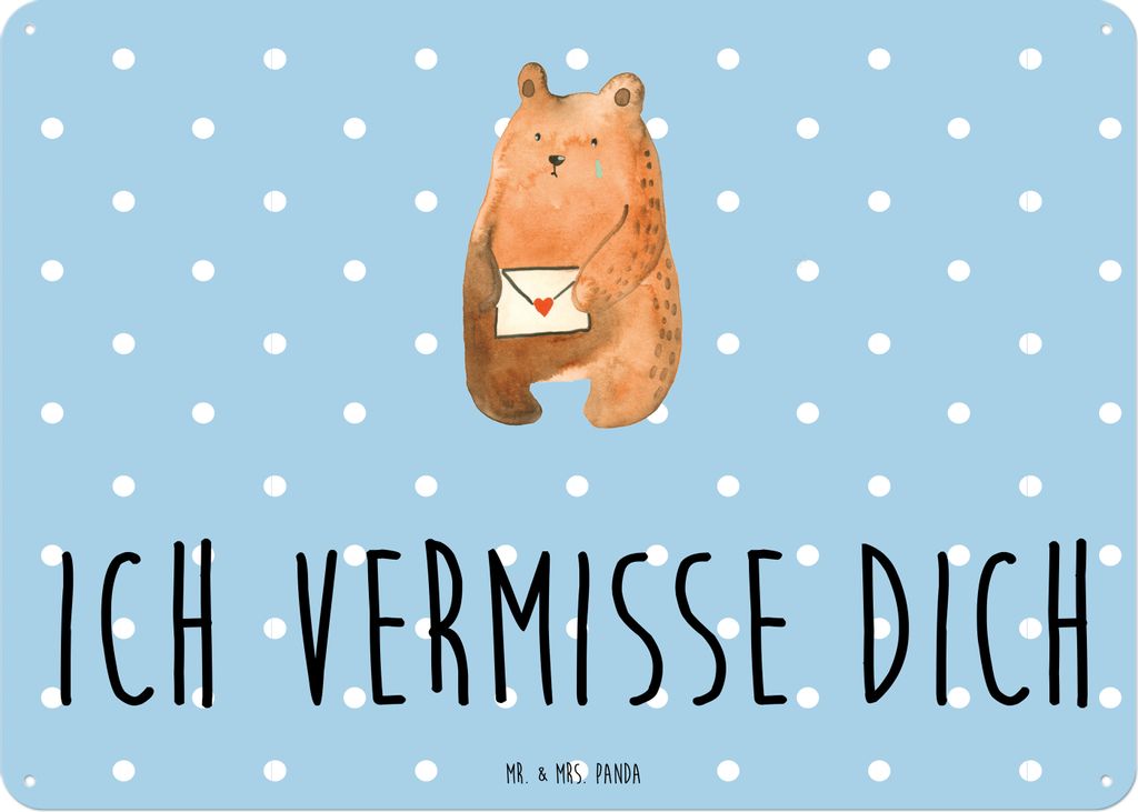 Mr. & Mrs. Panda tafel Bär Vermissen DIN A3 - Blau Pastell - Geschenk, Freund, Türschild, Wandbild, Verreist, Teddy, Metallschild, Unglücklich V...