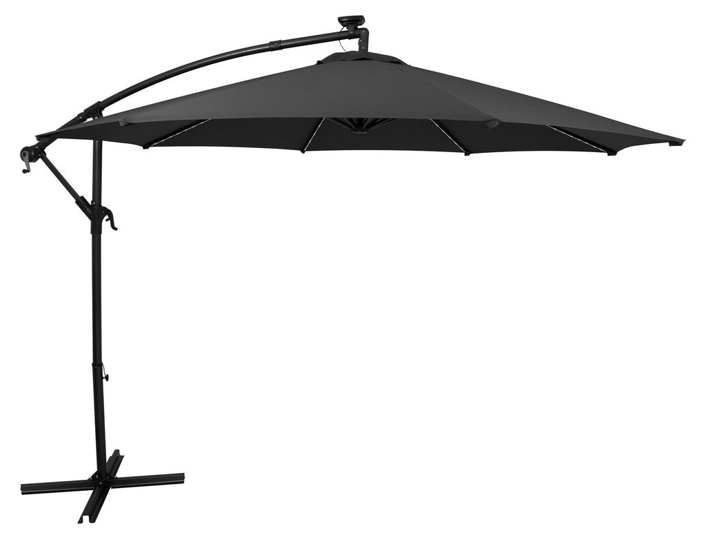 LED Ausleger-Sonnenschirm 3m – Grau Ampelschirm Bananenschirm Garten Terrasse Sonnenschutz Schirmdach Außenbereich Parasol UV-Schutz Kurbelgriff...