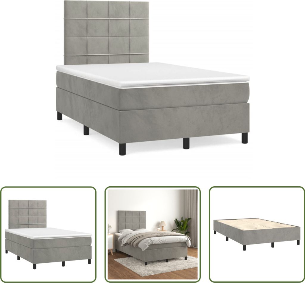 The Living Store Boxspringbett mit Matratze Hellgrau 120x190 cm Samt