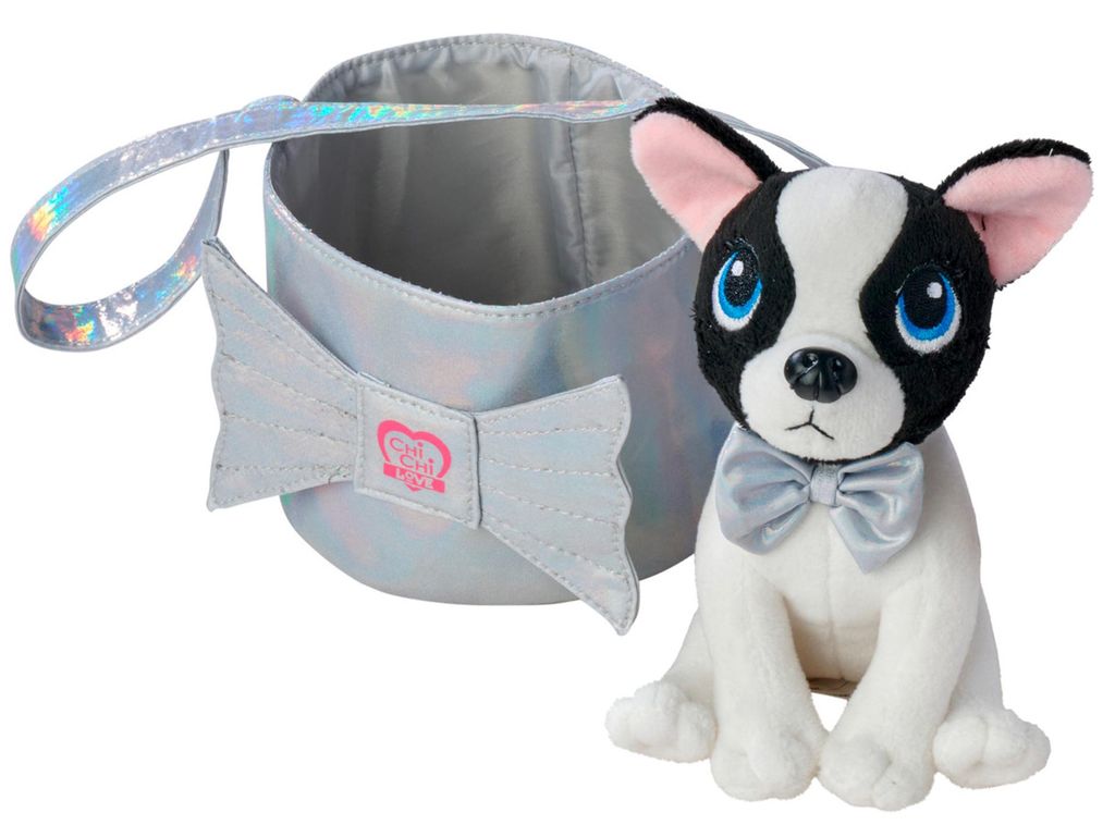 Chi Chi Love Shimmer Maskottchen schwarz und weiß Hund in Tasche