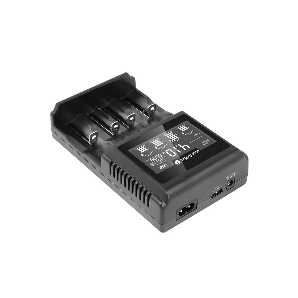 everActive UC-4000 Chargeur 4 Slots avec Courant de Charge Ajustable LCD