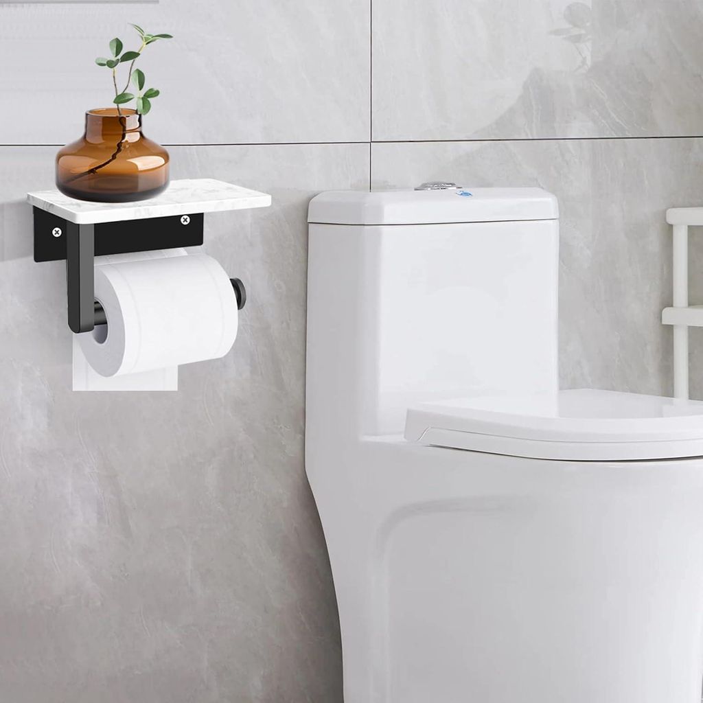 Toiletpapierhalter mit Regal Toilet Roll Holder/Marmor Edelstahl Toiletpapierhalter (schwarz)