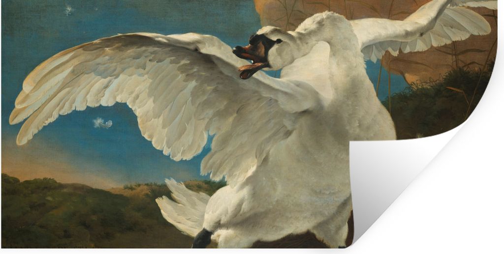 MuchoWow Wandtattoo Wandsticker Wandaufkleber Der bedrohte Schwan - Gemälde von Jan Asselijn 40x20 cm Selbstklebend und Repositionierbar - Aufkl...