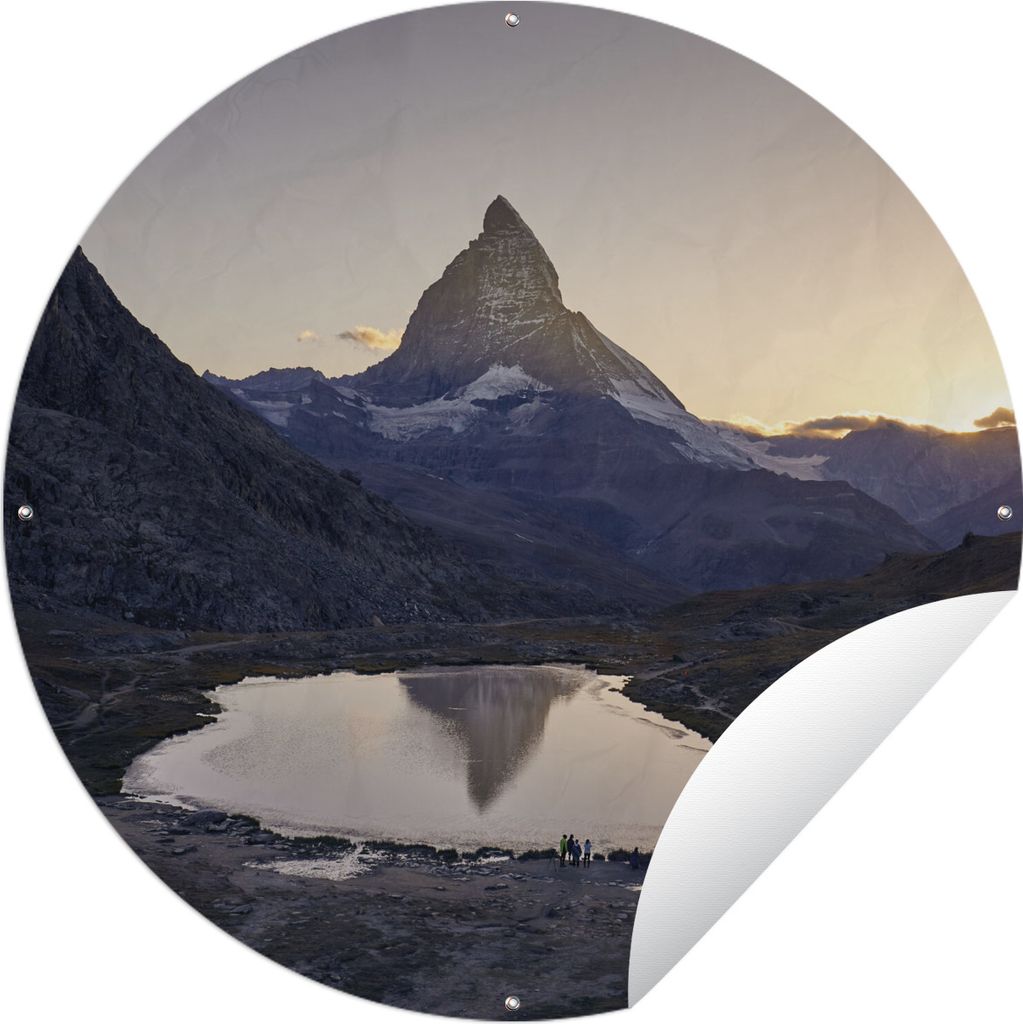 MuchoWow Gartenposter Outdoor-Poster Rund Das Matterhorn und der Riffelsee bei Sonnenaufgang in der Schweiz Ø 120 cm Gartendeko Rundes Poster dr...