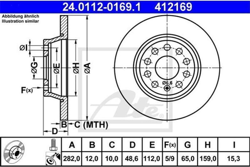 ATE Disco freno Articolo: 24.0112-0169.1 Immagine del prodotto 