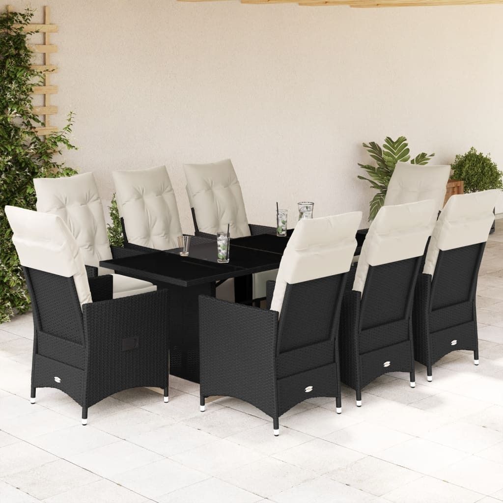 "Rabatt" 9-tlg. Garten-Essgruppe - mit tishe & Stuhl - mit Kissen Schwarz Poly Rattan - Lounge-Dining set CC10779