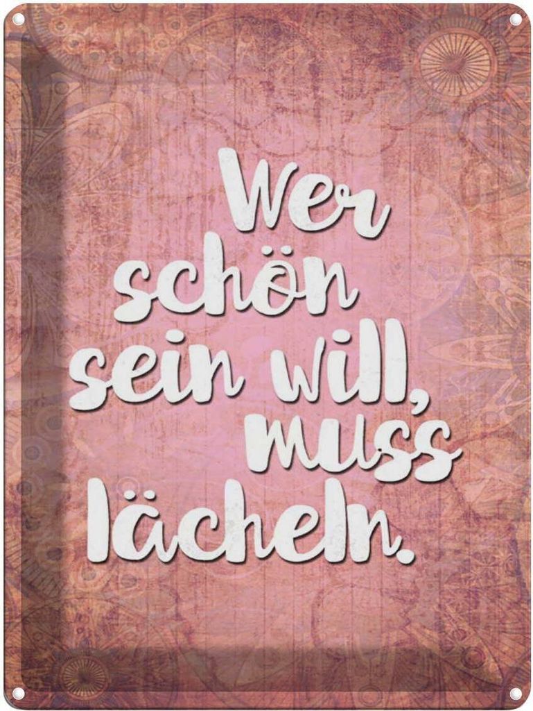 vianmo Blechschild 40x30 cm wer schön sein will muss lächeln Spruch Zitat