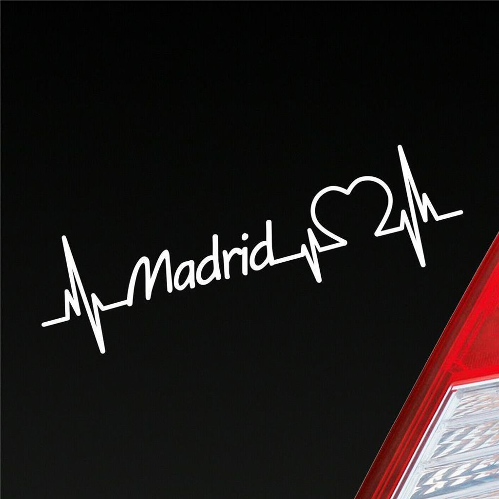 Auto Aufkleber Madrid Herz Herzschlag 19x6 cm Weiss Matt Sticker Heckscheibenaufkleber