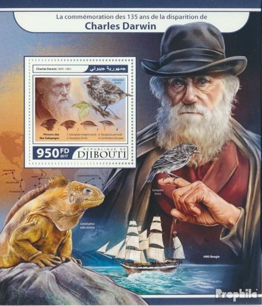 Briefmarken Dschibuti 2017 Mi Block 648 (kompl. Ausg.) postfrisch Charles Darwin