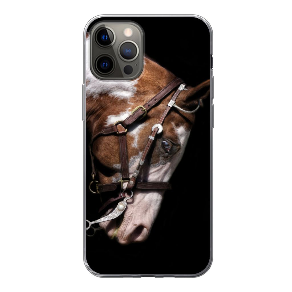 MuchoWow Handyhülle Schutzhülle Hülle für iPhone 12 Pro Pferd - Halfter - Flecken Silikon Softcase Handy Hülle - Abdeckung