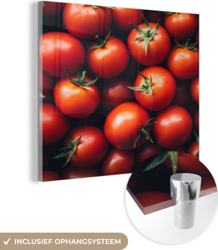 MuchoWow Glasbilder - Bilder auf Wandbild - Foto auf Glas Gemüse - Rot - Tomaten 40x40 cm Wanddekoration aus Glas - Acrylglasbild - Acrylbilder