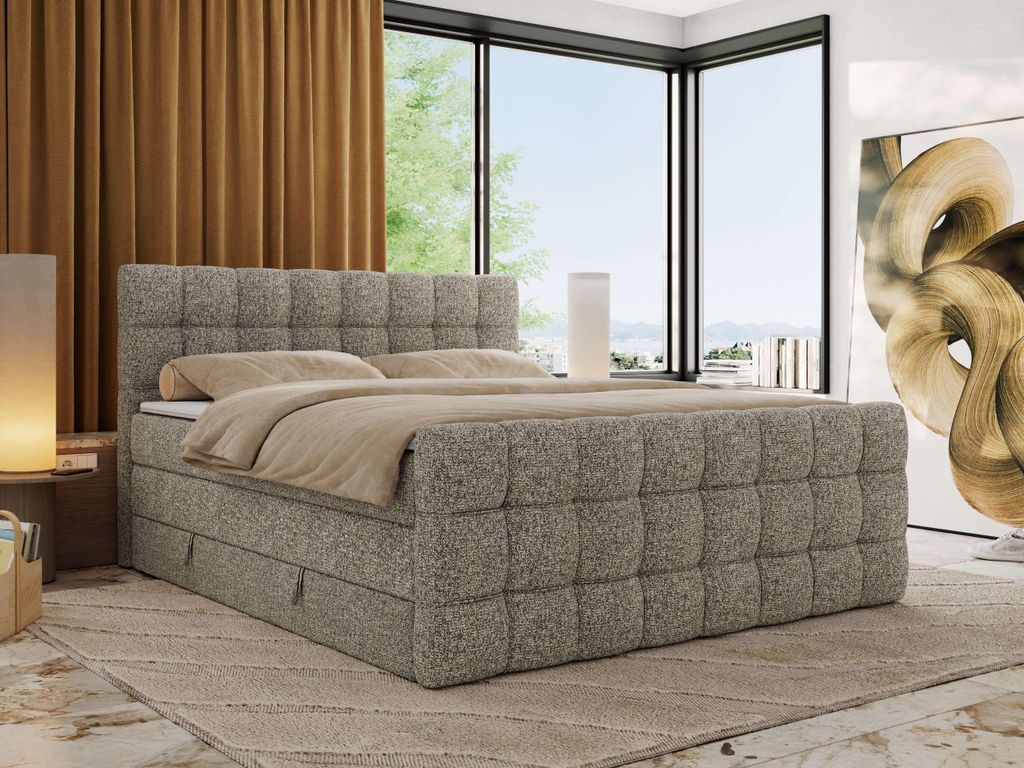 MKS MEBLE Boxspringbett mit Stauraum ALTIVO KING DUO 140x200 Bett mit Fußteil Multipocket-Matratze H4 Polsterbett für das Schlafzimmer - Grau Str...